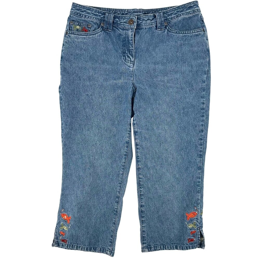 Christopher & Banks Womens Embroidered Fish Capri Jeans Size 6